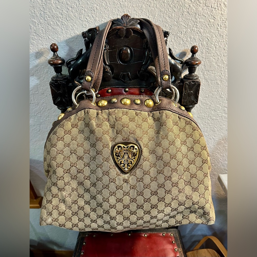 Gucci Babouska GG Crystal Canvas Tote with Heart Crest